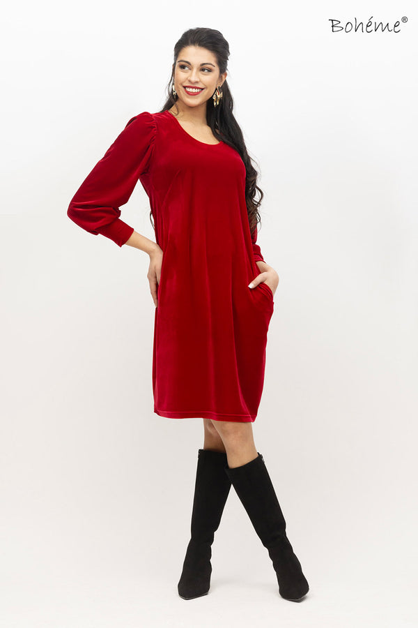 Kjole 3/4 Velour Rød